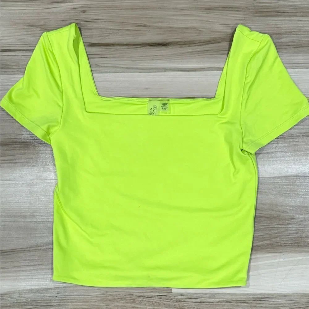 Second Skin Neon Green Square Neck Top Women’s Small